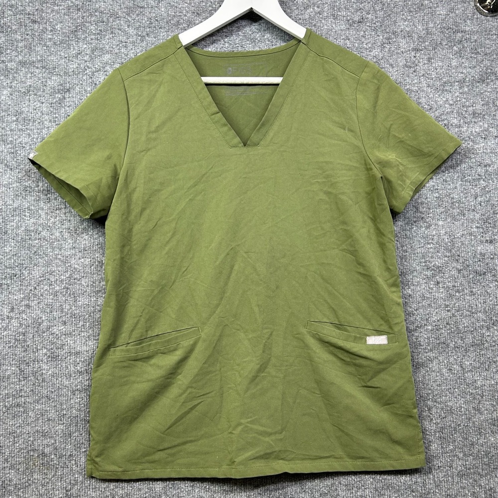 Figs Technical Collection Scrub Top Womens Army Green V-Neck Medical Uniform - S